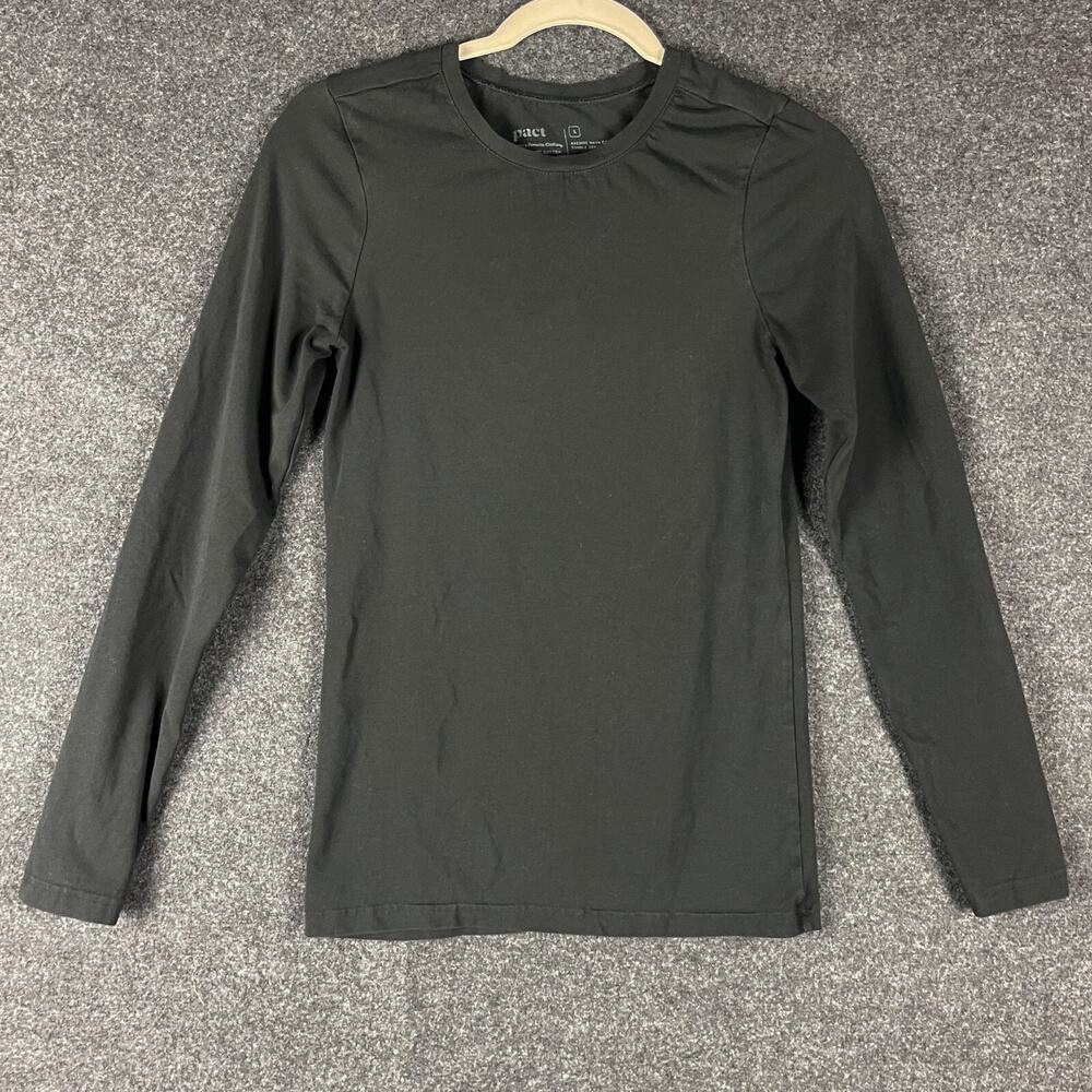 Pact Top Womens Small Black Organic Cotton Long Sleeve Stretch Crew Neck Casual